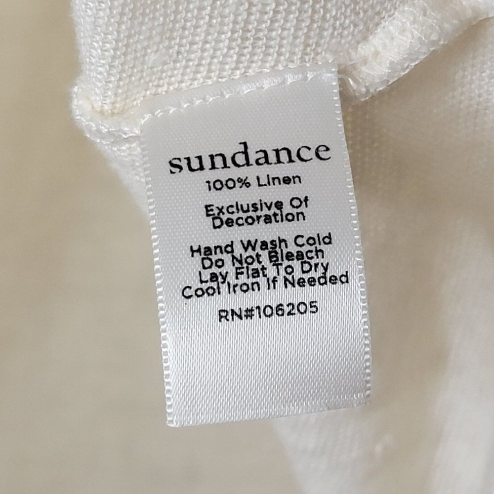 Sundance Small Linen Cream / Black Fluent Henley Bell Sleeve Embroidered Top - Picture 5 of 5